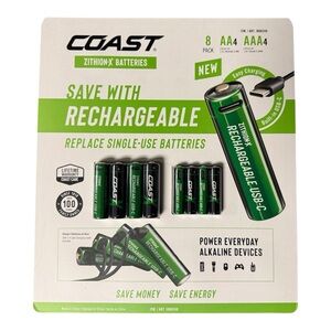COAST ZITHION-X AA & AAA USB-C Rechargeable Lithium Batteries 8-Pack